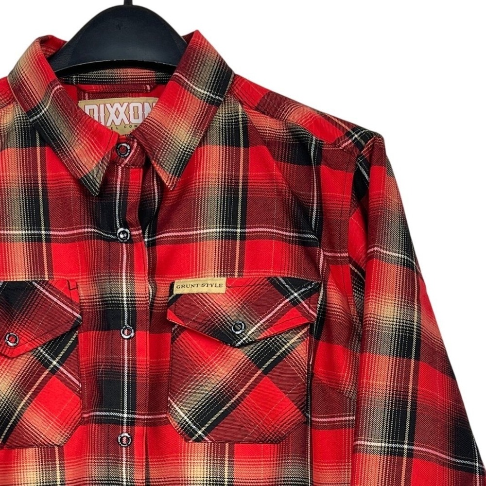 Dixxon Flannel Co x Grunt Style Responder Flannel Womens L Red Black Plaid Shirt